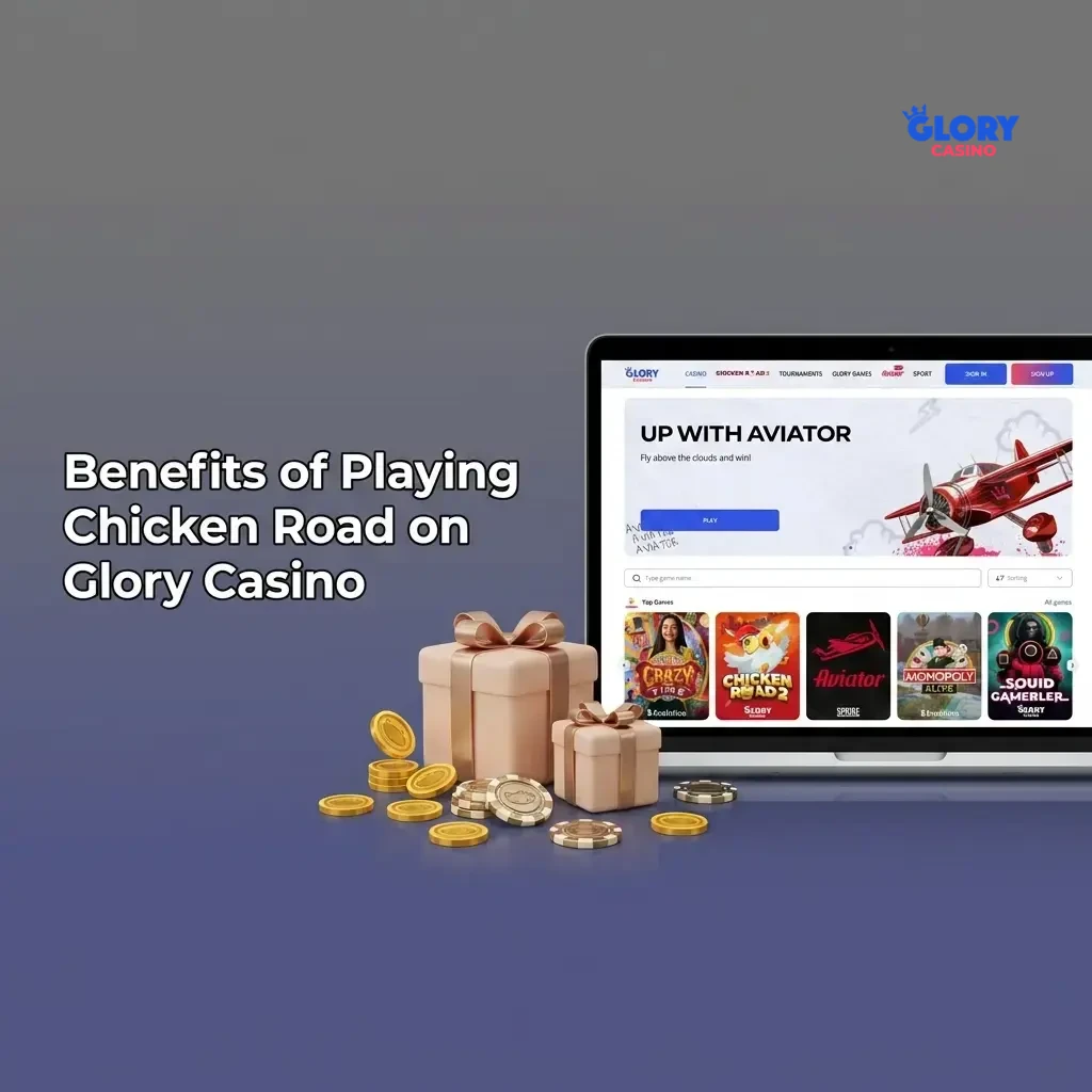 Chicken Road Glory Casino benefits showing 97% RTP, live chat, local payments, demo mode, and mobile app features