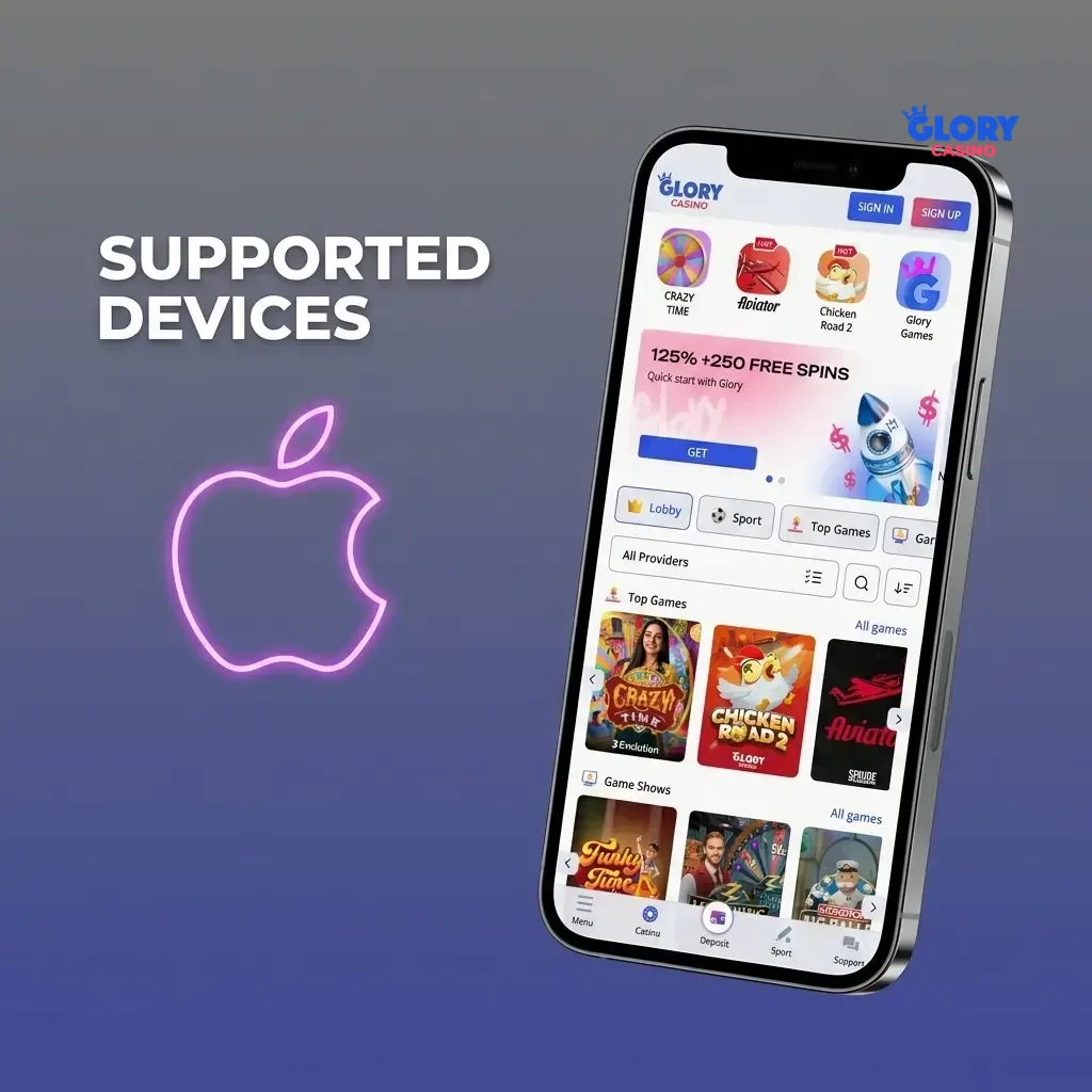 Apple devices including iPhones and iPads supporting Glory Casino PWA app on iOS 12 or later