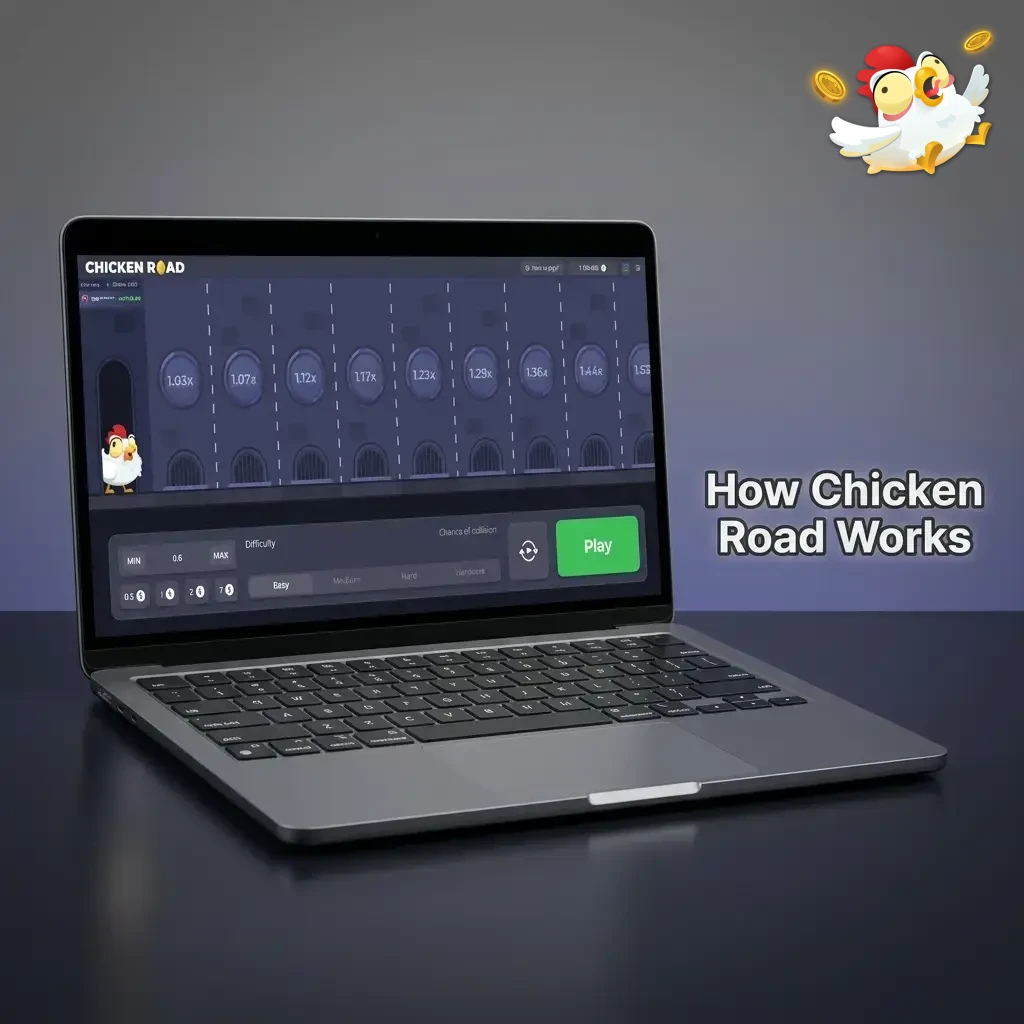 Chicken Road game mechanic showing a chicken crossing frying pans with rising multipliers and cash-out option