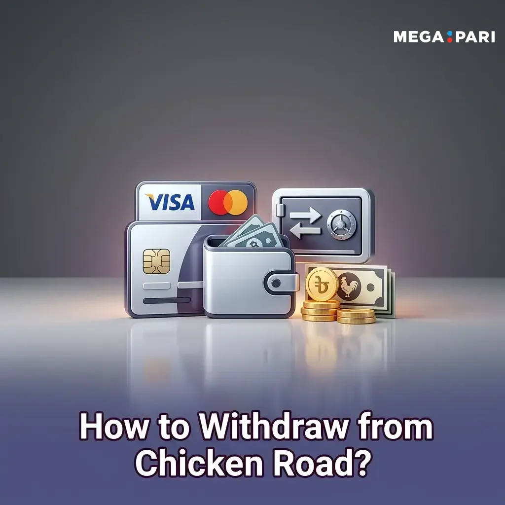 MegaPari Chicken Road withdrawal steps showing crypto cashout process in the app menu