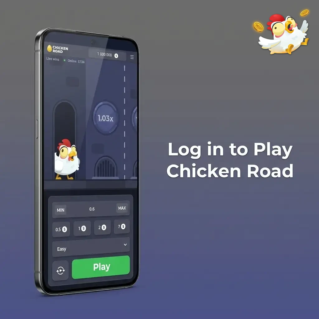 Chicken Road casino login screen showing account access steps for balance, bonuses, and game dashboard entry