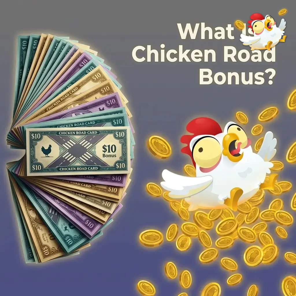 Casino bonus screen showing Chicken Road game with welcome offer, free spins, and wagering requirements explained